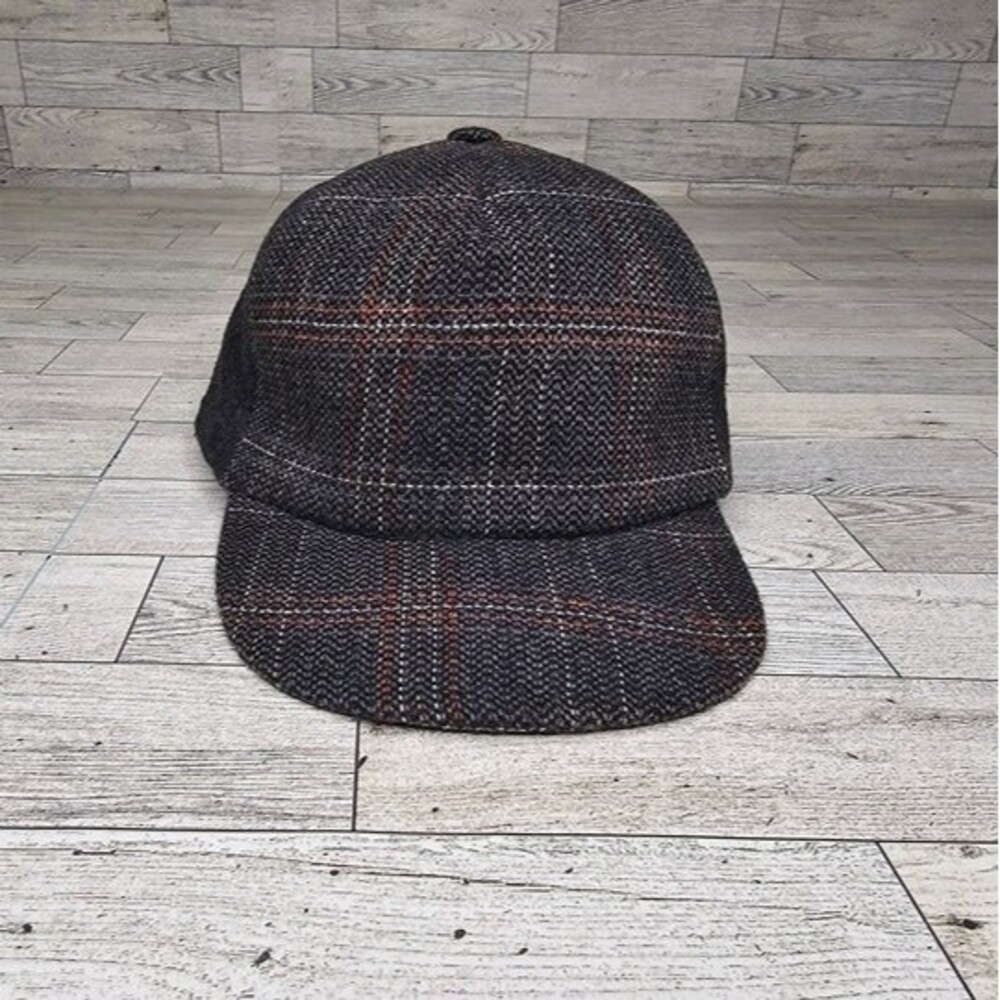 Bigalli Grey/Red Plaid Wool Blend Fitted Baseball Cap, Size 59 *NWOT*